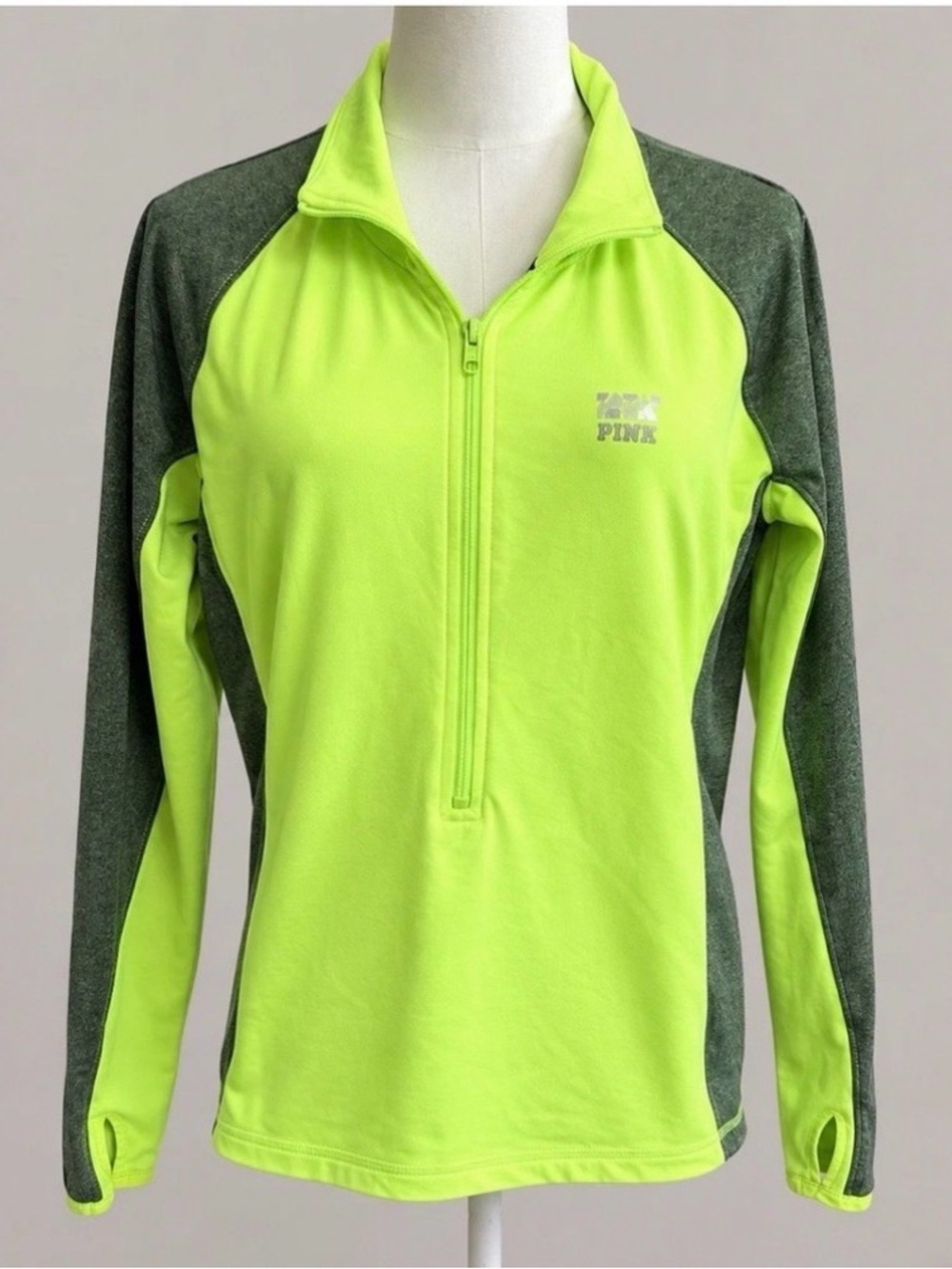 PINK Victoria’s Secret Ultimate Pullover L Neon Green Quarter Zip Athletic